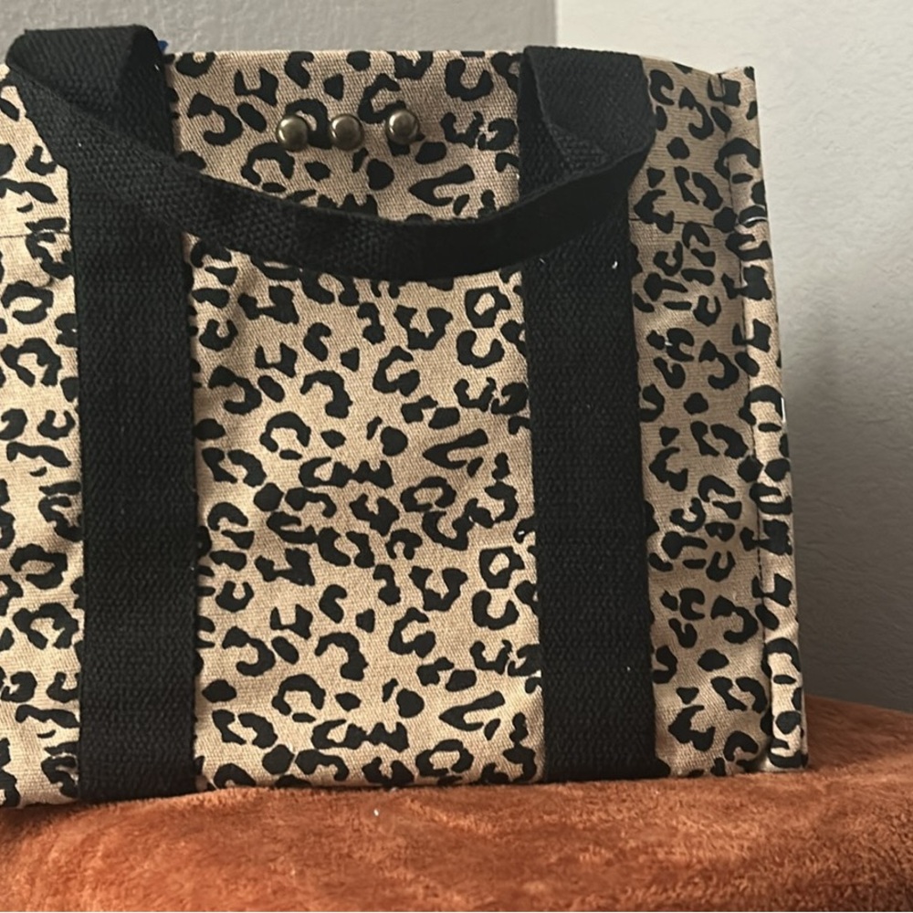 Leopard Print Tote Bag with Black Straps